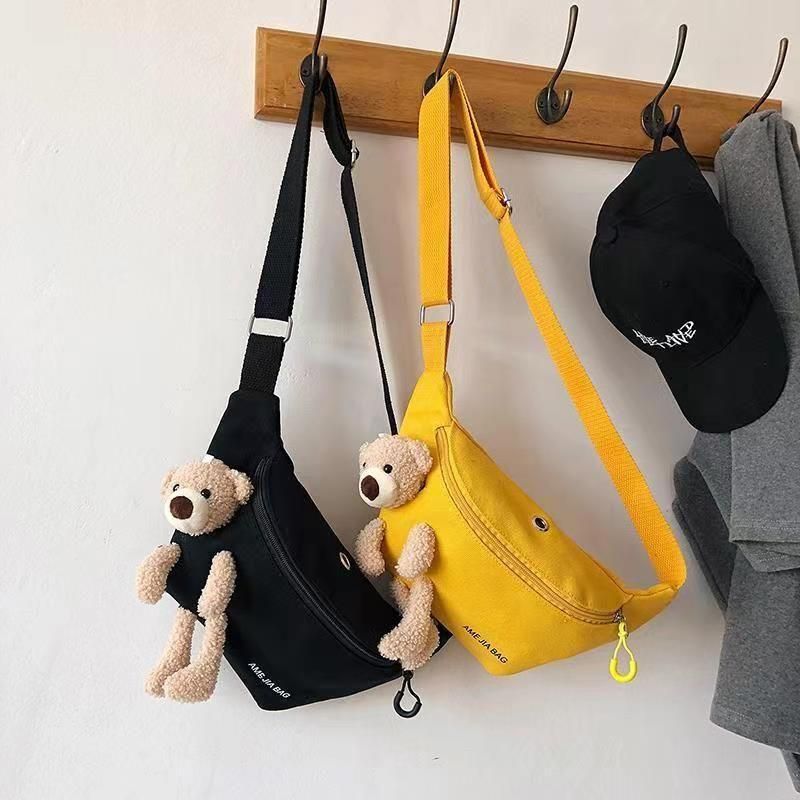 New Cute Plush Teddy Bear Chest Bag, Women's Canvas Crossbody Bag